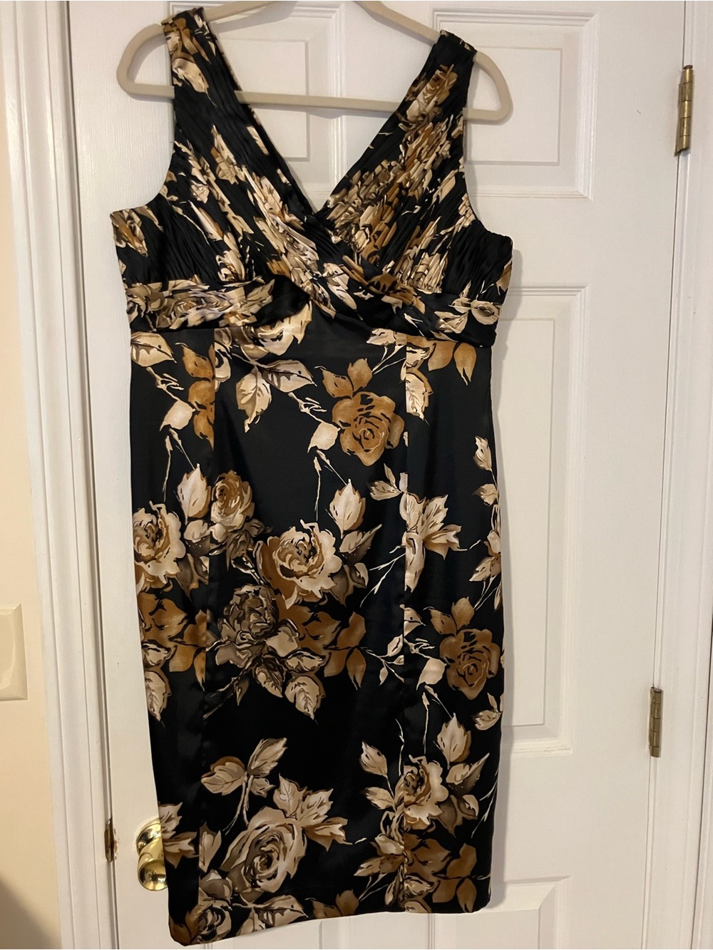 Coldwater Creek Black Midi Dress with Gold Floral Print